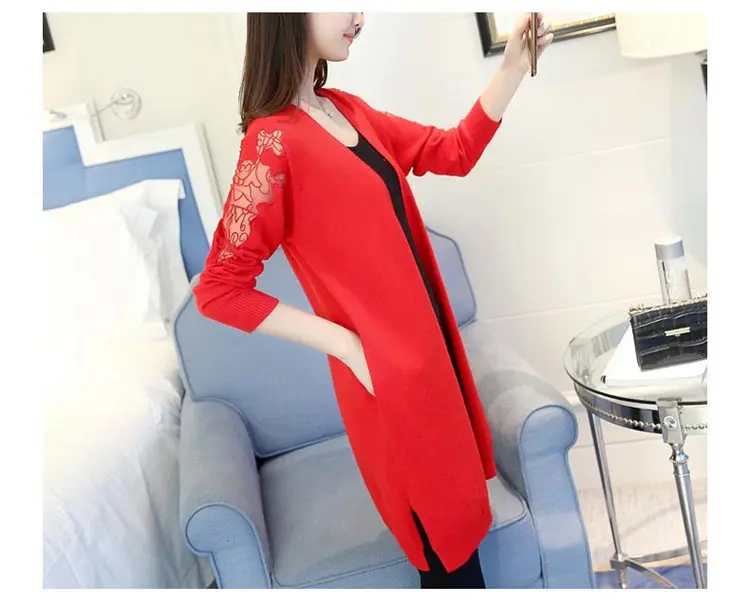 Fashion 2019 New Women Cardigan Jacket Knitted Lace Patchwork Coats Autumn Long Sleeve Chaquetas Mujer Long Jackets Coats Ladies (10)