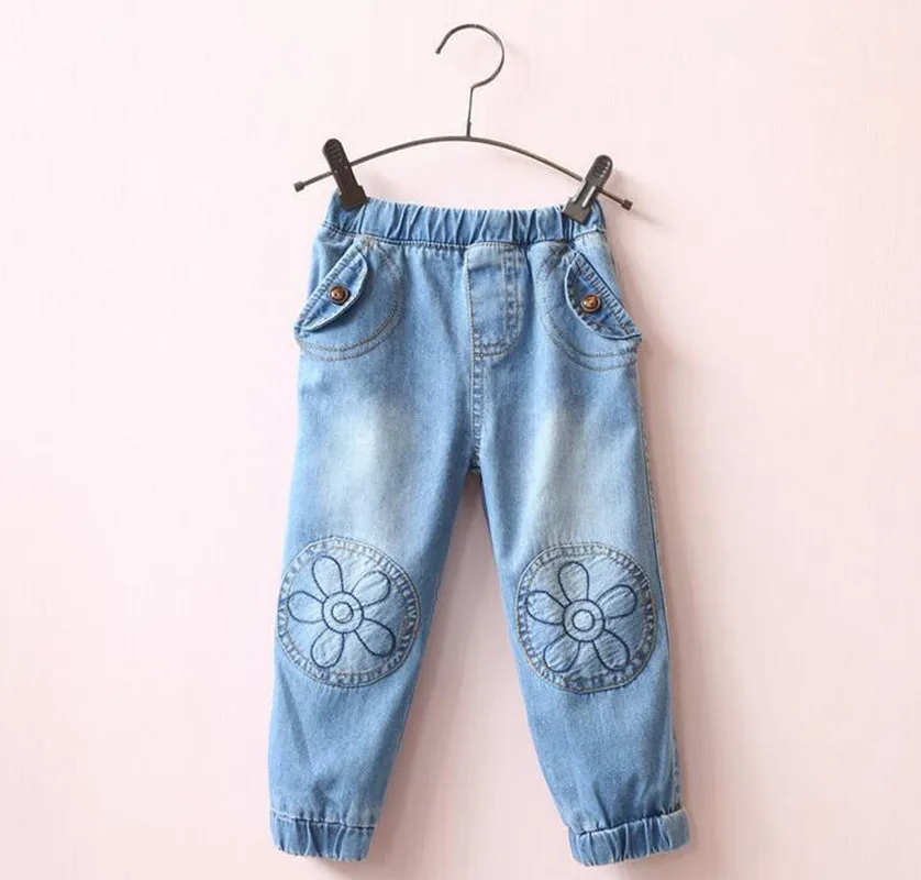 

Y31063839 2018 Autumn Fashion Baby Girl Clothes For Girls Pants Denim Embroidery Flower Baby Pants For Girls Clothes Kids Casual