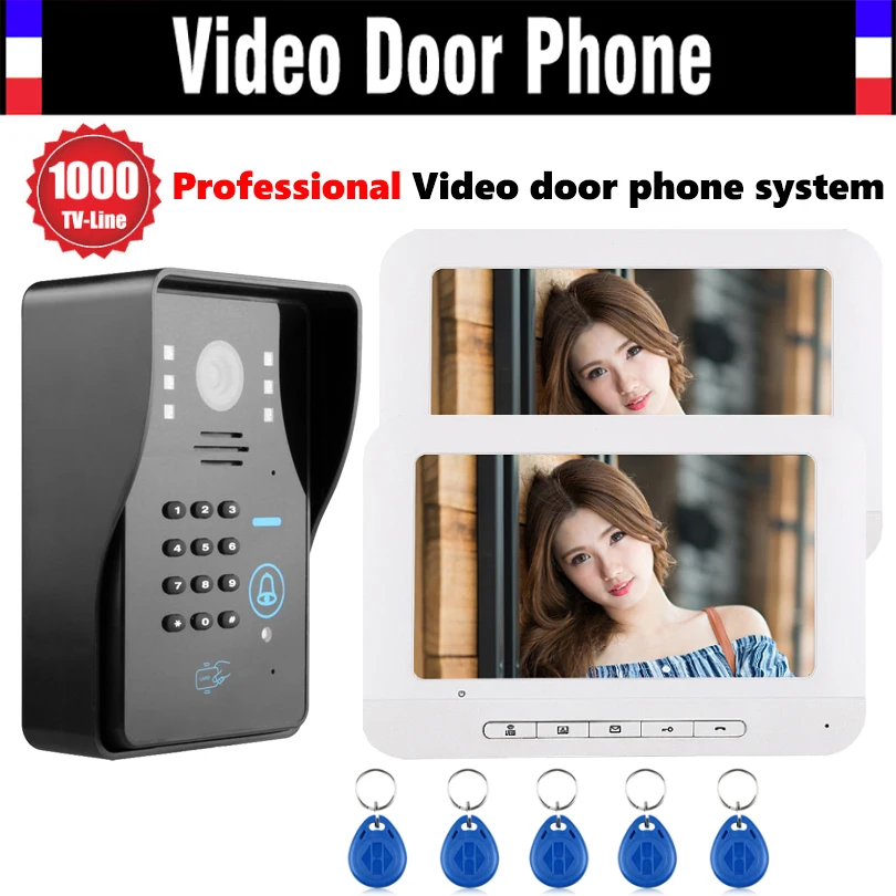 7 Inch Screen Video Door Phone Intercom System 1000TVL Password Code Keypad Camera 5pcs ID Card Video Doorbell Kit 2-monitor 7 Inch Screen Video Door Phone Intercom System 1000TVL Password Code Keypad Camera 5pcs ID Card Video Doorbell Kit 2-monitor