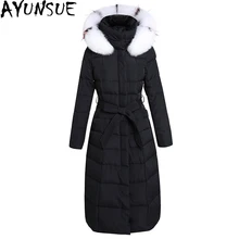 Черная и розовая Женская зимняя куртка из натурального Лисьего меха, Толстая Женская тонкая элегантная пуховая куртка, теплое пальто с капюшоном, X-long parka ST597