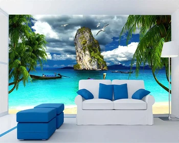 

beibehang wall papers home decor papel de parede 3d Seaside scenery beach coconut tree tv background wall sticker wallpaper
