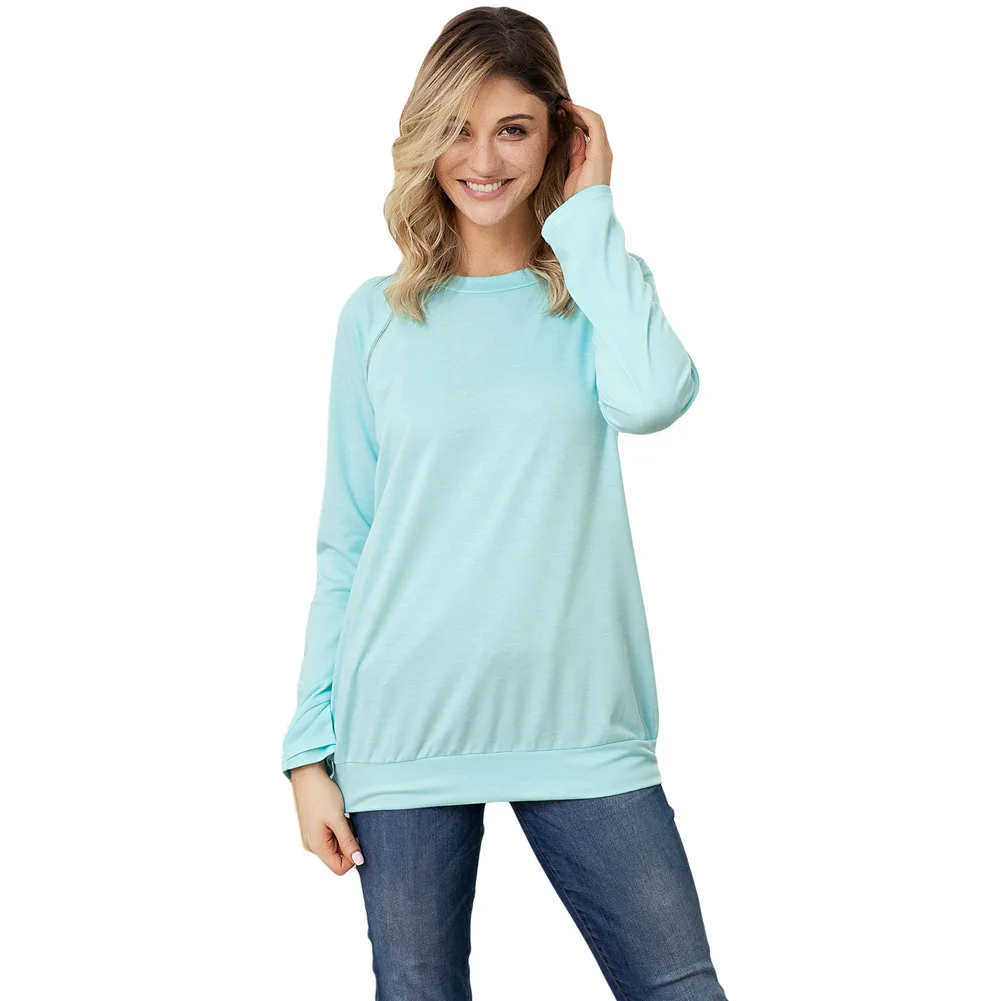 

urope and the United States autumn winter women's wear new round neck zipper design long sleeved top big code women's coat