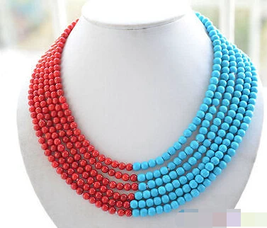 

Hot sell Noble- hot sell new - 1138 6row blue turquoise red coral bead necklace