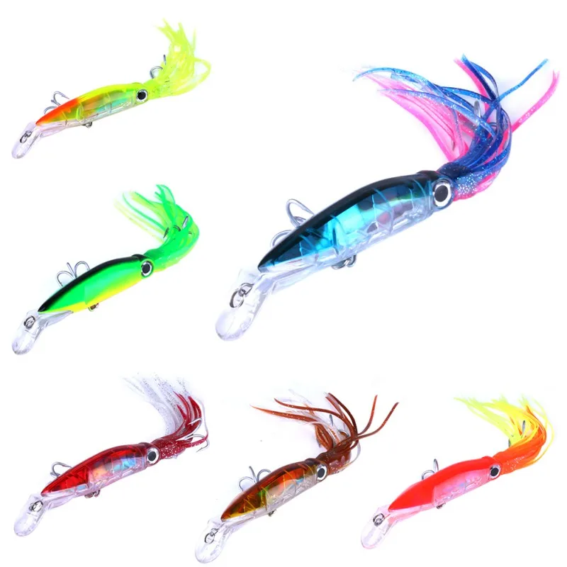 

2019 Squid Skirts Hard Fishing Lure Crankbait Swimbait Bait With Hooks Fish Tackle Hook 6 Color 14cm 40g Fake Fish Lures