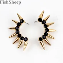 FishSheep, рок, панк, шипы, заклепки, серьги-гвоздики для женщин, золотой цвет, длинные черные Кристальные серьги с шипами, бижутерия, модное ювелирное изделие