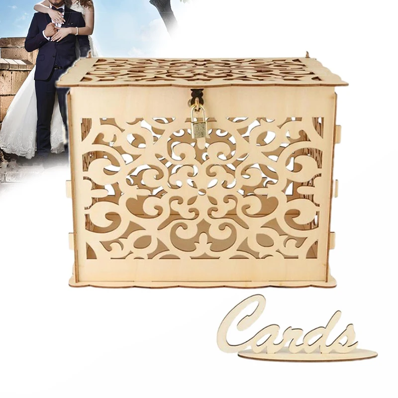 

1*Card Box Wooden Wedding Party Decoration 30*24*22.5CM DIY Card Box Gift Decoration Rustic Money Box