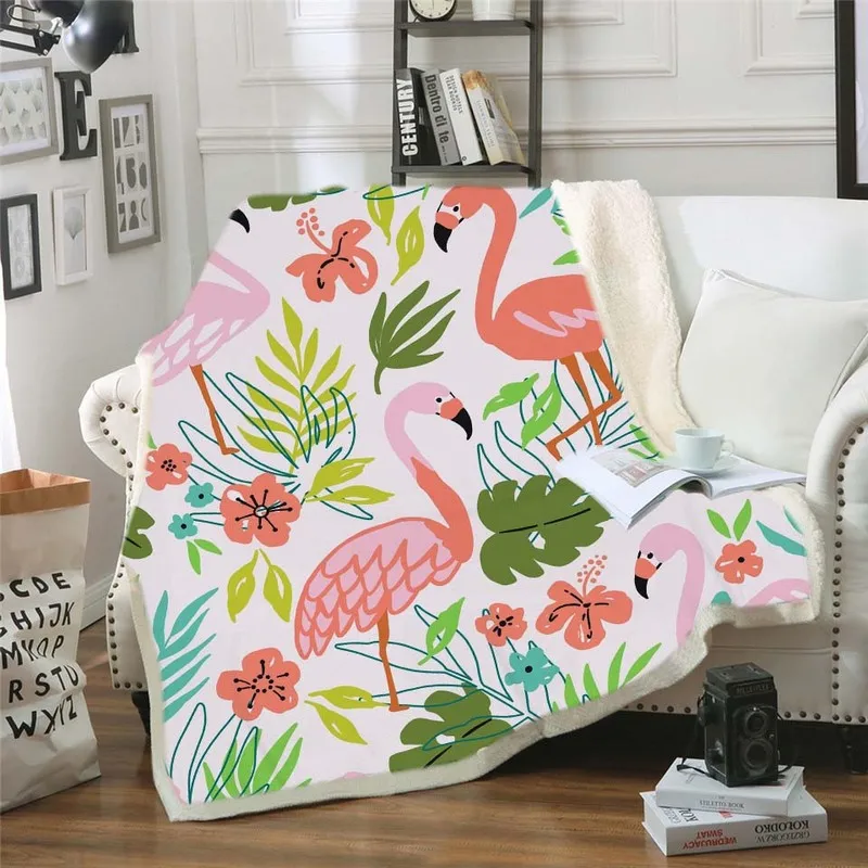

Flower Pattern Soft Comfortable Thickening Plush Throwing Blanket Flamingo Flowers Modern Art Sharba Sofa Throw Travel Blanket