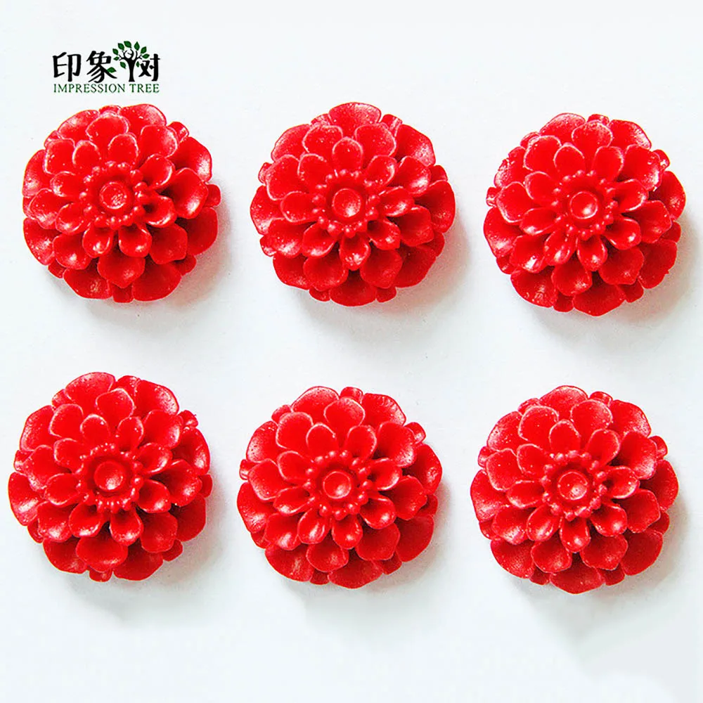 

15/21/23/34mm 3D Red Cinnabar Dahlia Flower Craft Components Handmade Flat Bottom Beads Crafts Decoration DIY Jewelry Making 601