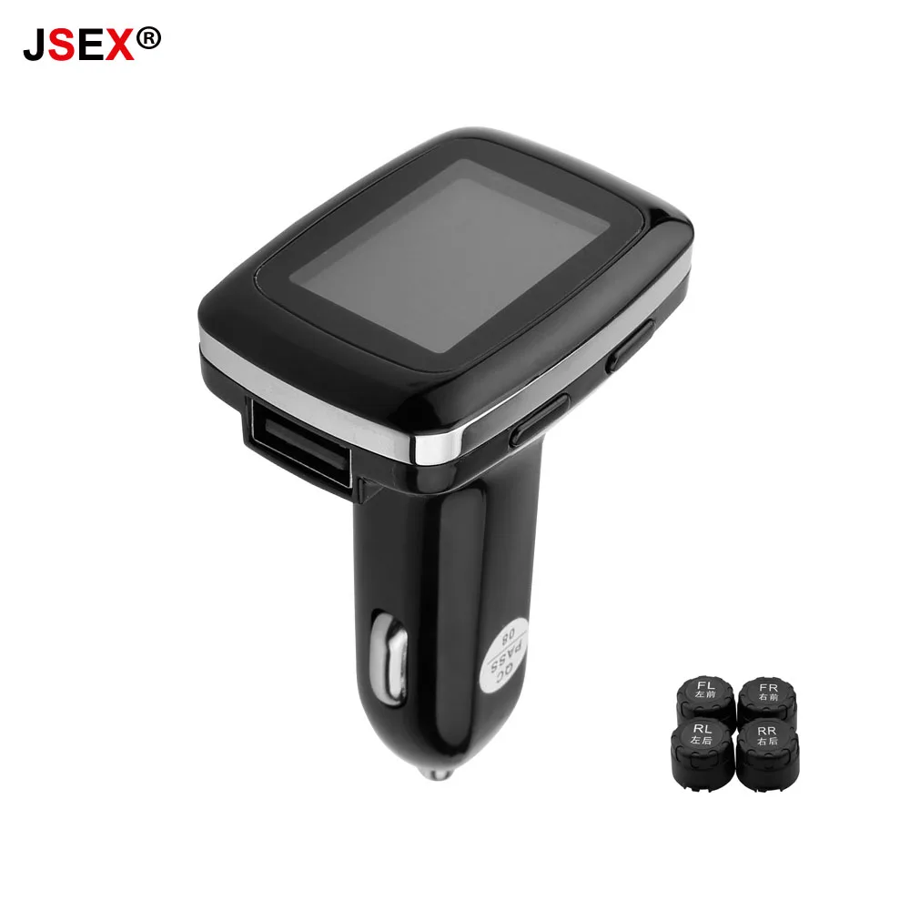 JSEX TPMS TP620 Wireless Car Tire Pressure Monitoring Cigarette Lighter Power Alarm System With 4 External Sensor Detector Black JSEX TPMS TP620 Wireless Car Tire Pressure Monitoring Cigarette Lighter Power Alarm System With 4 External Sensor Detector Black