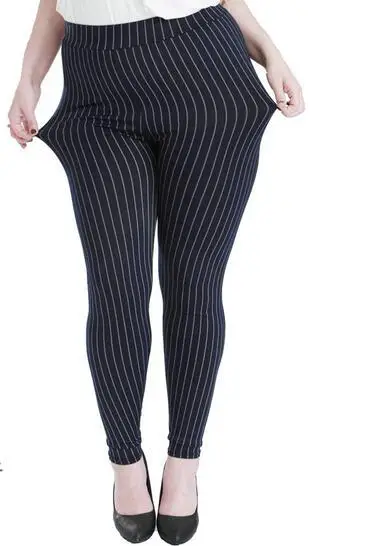 Женские высокие эластичные большие размеры XL-5XL Полосатые Леггинсы со средним обхватом талии, обтягивающие повседневные Капри, брюки длиной до щиколотки, укороченные брюки k03 - Цвет: black