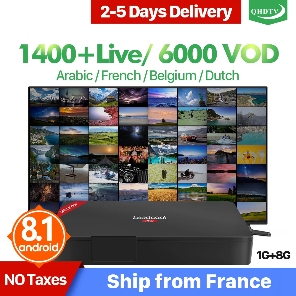 IPTV Arabic QHDTV 1 Year IP TV Box Leadcool Pro Android 8.1 OS RK3229 France IPTV Subscription Netherlands Belgium IP TV Code   