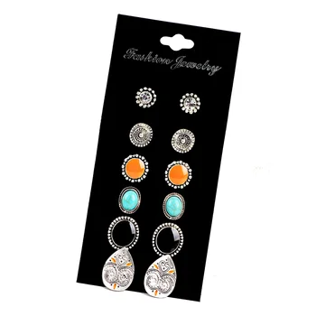 

Fashion Jewelry 6 Pairs /set Crystal Resin Flower Round Shape Stud Earrings Set Enamel Carved Retro Vintage Earrings As Gifts