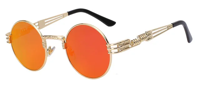 Ретро Круглые стимпанк Солнцезащитные очки UV400 защита Lunette Золотой Металл Весенние солнцезащитные очки для мужчин крутые круглые зеркальные оттенки - Цвет линз: Gold frame red