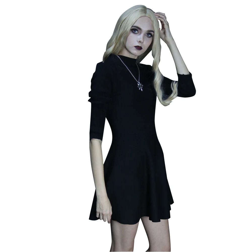 

2018 A Autumn New Sexy Lady Dresses Black A-line Short Dresses Empire Knit Chic Dresses Turtleneck Empire Classical Dresses