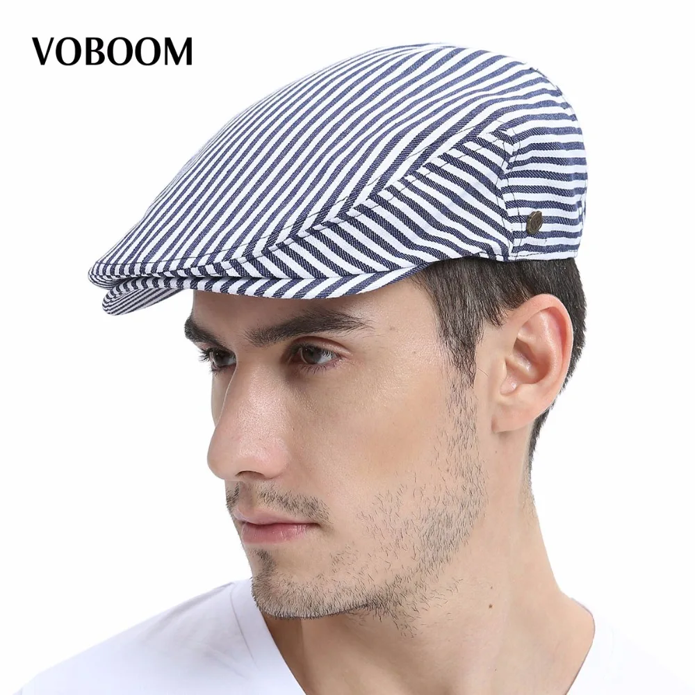 VOBOOM-Summer-Flat-Cap-Black-Navy-Blue-Stripe-Ivy-Caps-Men-Women-Cotton ...