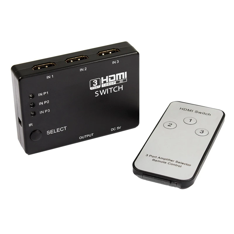 HDMI Коммутатор HDMI, переключатель HDMI селектор 3 входа и один выход совместим с HDCP с пультом дистанционного управления 3-портовый