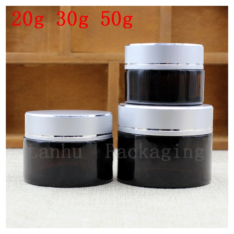 Wholesale Brown Glass Face Cream Jar With Silver of The Lid,For Eye