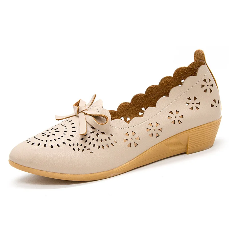 

Women Pumps PU Leather Bowknot Spring Summer Shoes Woman Fashion Wedges Pointed Toe Cut-out Slip On Ladies Casual Shoes Big Size