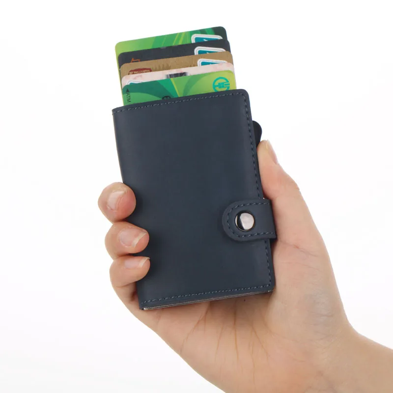 Новая мода Блокировка Rfid кошелек мини натуральная кожа бизнес алюминиевый кредитный держатель для карт автоматический всплывающий Чехол для карт