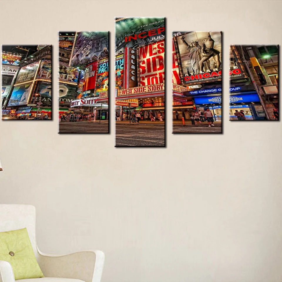 Frame Living Room Wall Art Home Decor Pictures 5 Piece/Pcs City Street