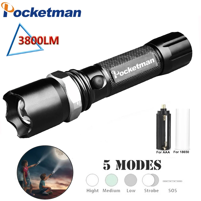 

Pocketman LED Flashlight XM-L T6 Waterproof Linternas for 18650 / AAA Rechargeable Battery