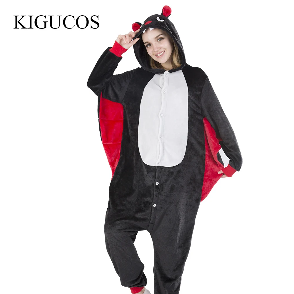 KIGUCOS фланелевые цельные пижамы с изображением животных летучей мыши унисекс для
