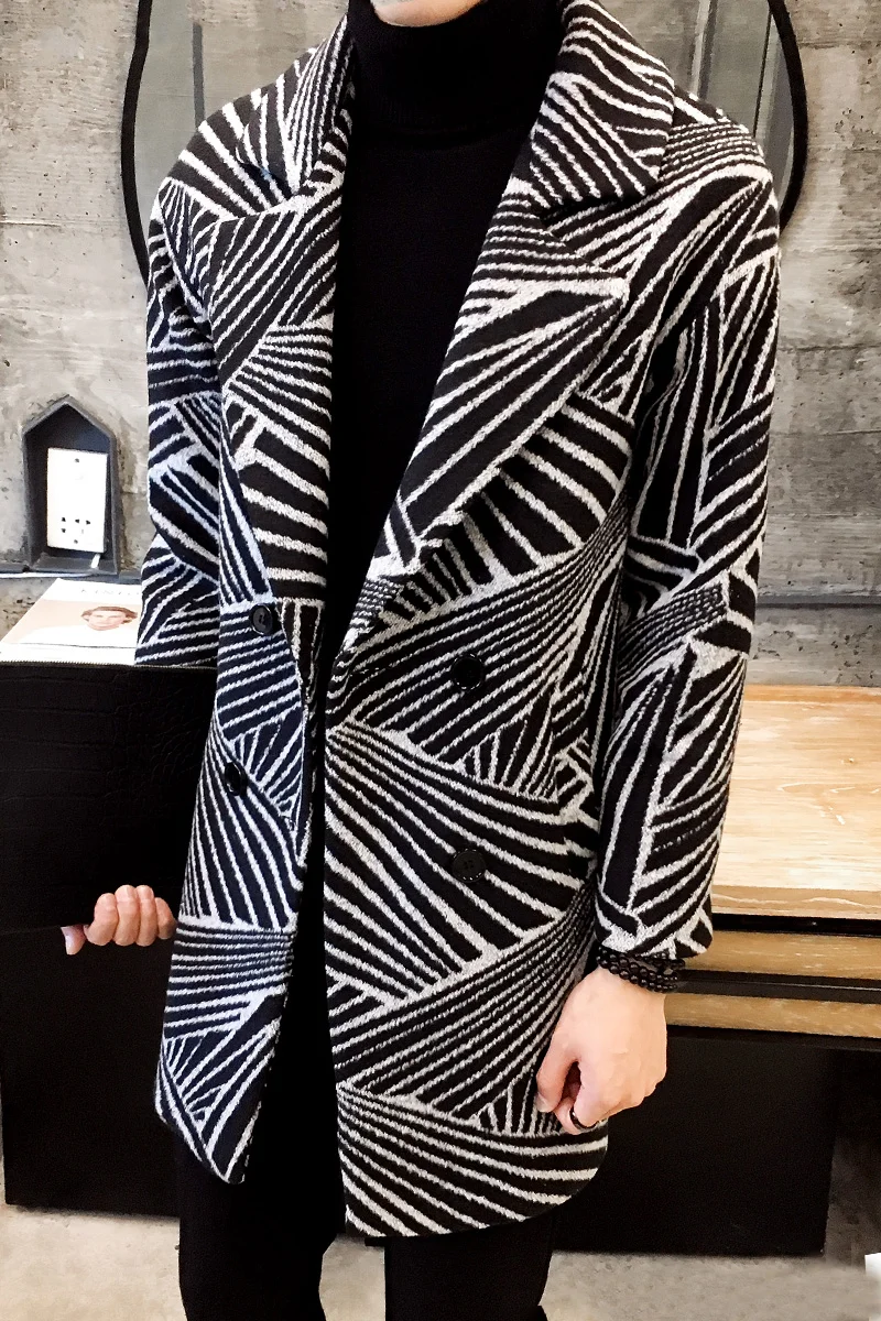 

2019 New East Gate men's windbreaker male worsted wool coat woolen coat in the long winter tide striped jacket costumes