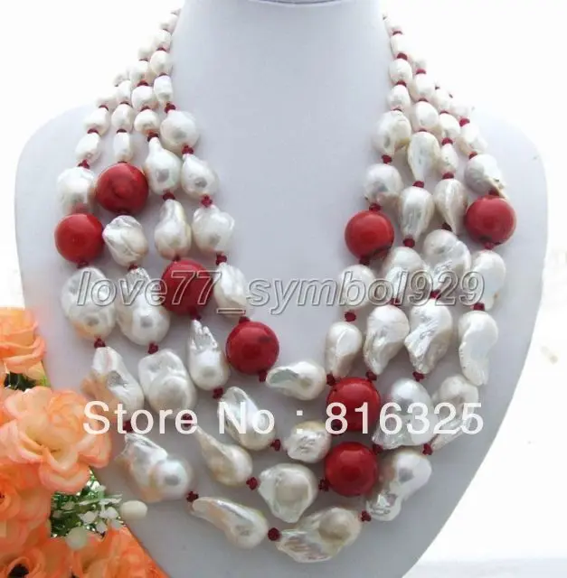 

FREE SHIPPING Fast SHIPPING>> Wonderful!4row Bead-Nucleated Pearl Coral Jape Necklace HOT HOT sell