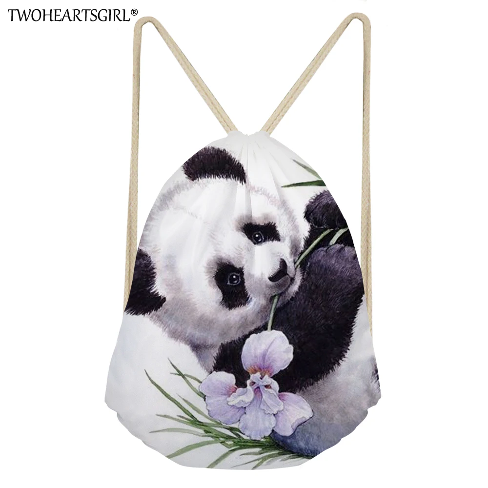 TWOHEARTSGIRL Милый Панда Для женщин Drawstring Сумка Женский 3D Печати Drawstring Рюкзак для девочек-подростков бренд высокое качество рюкзаки