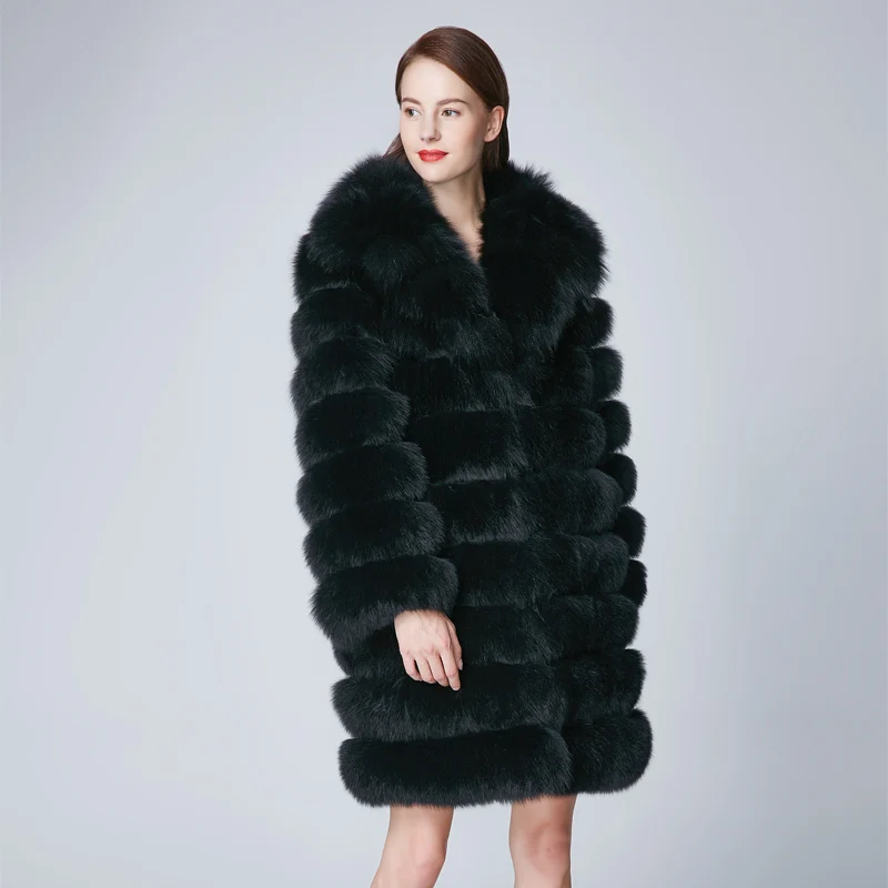 ZIRUNKING Женское зимнее пальто с натуральным лисьим мехом, модное женское пальто с отложным воротником, Толстая теплая меховая верхняя одежда Natura, женские меховые пальто ZC1855 - Цвет: Черный