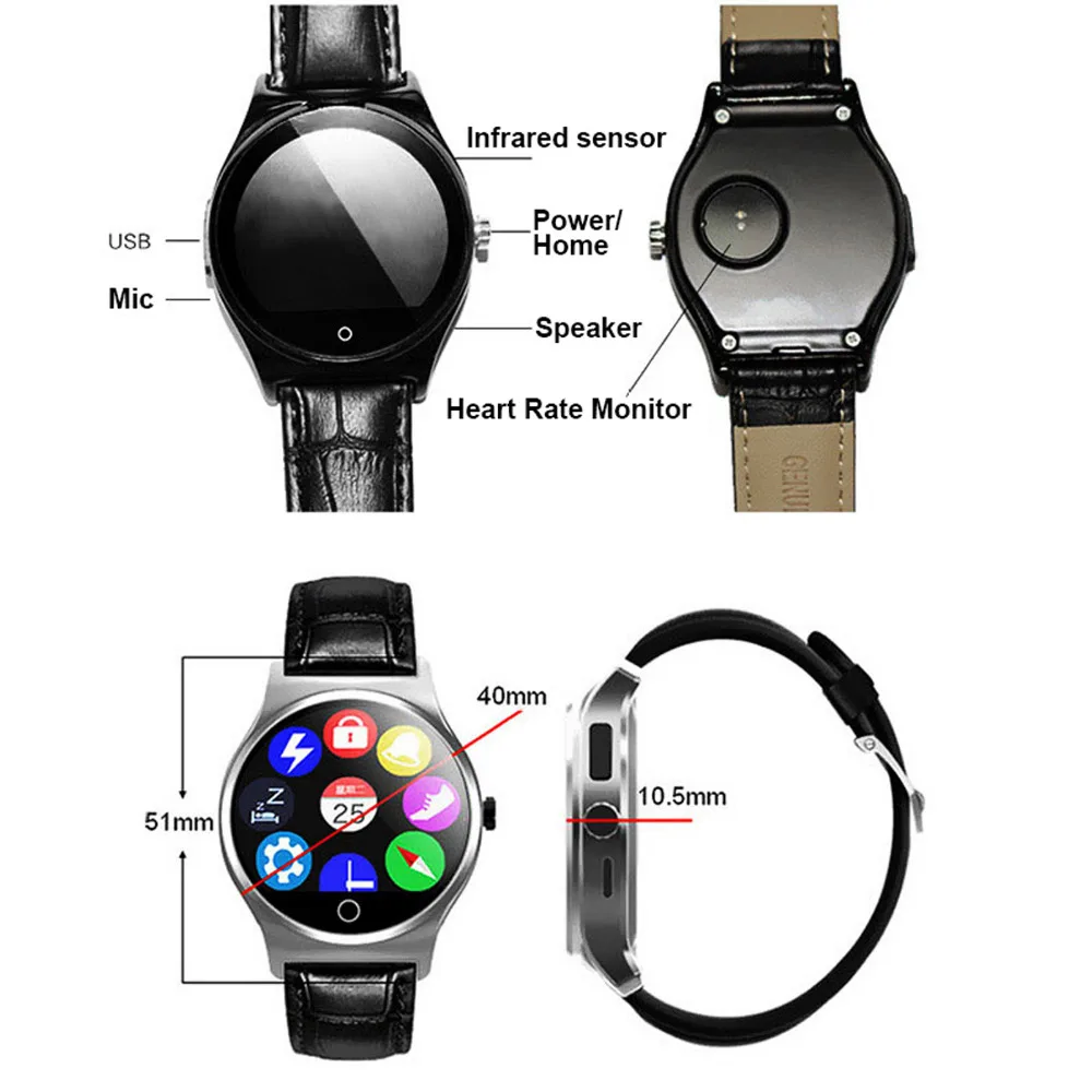 Bluetooth наручные Смарт часы с ремешком из искусственной кожи монитор сердечного ритма для Android IOS Samsung телефон Motorola LG huawei htc