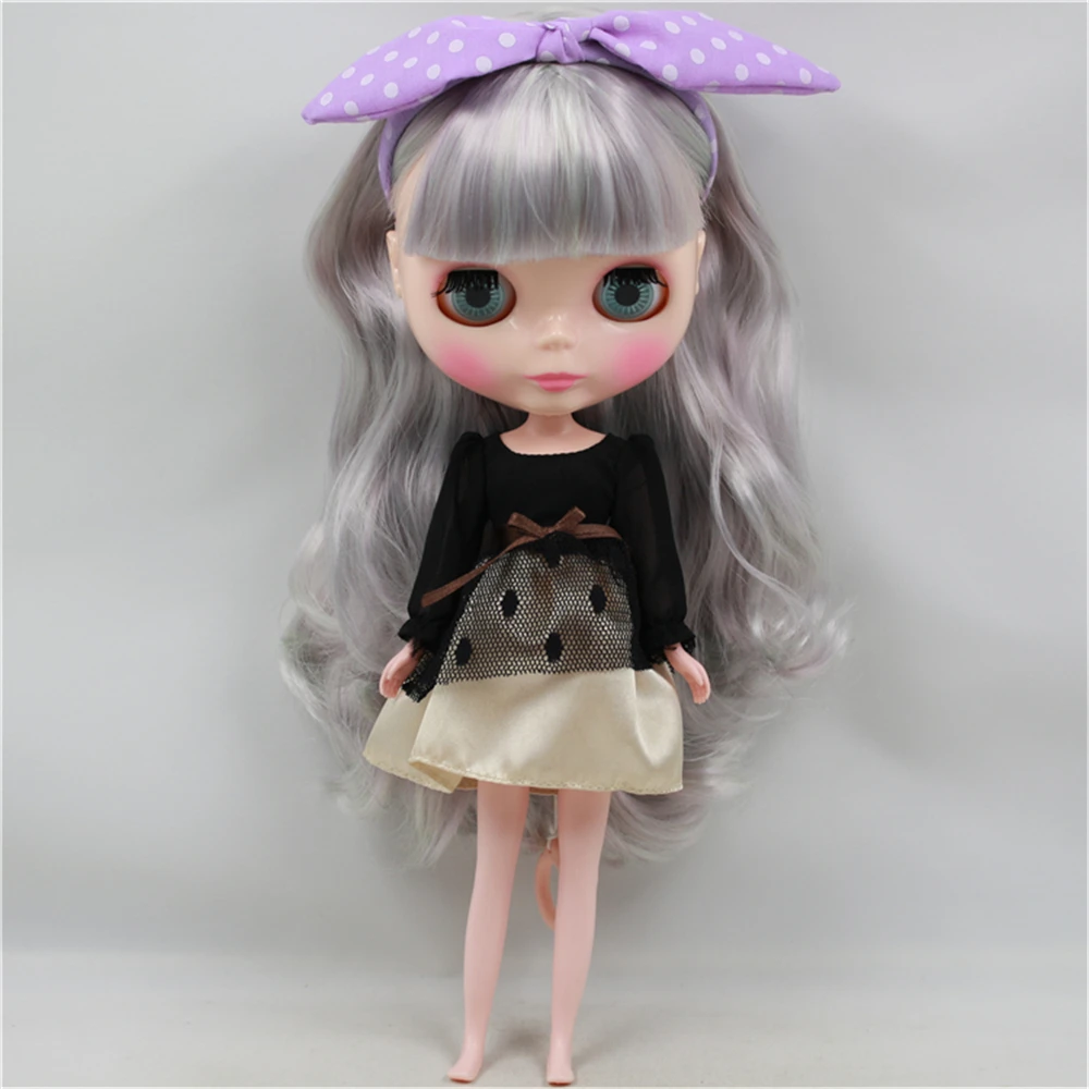 

Blyth Nude Doll Silvery Gray Long Wavy Hair With Bangs 4 Colors Big Eyes Suitable DIY Makeup Doll Toys