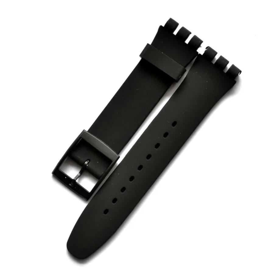 High Quality Black White Navy Brown 17mm 19mm 20mm Silicone Rubber Watchband For Swatch Colorful Rubber strap plastic buckle