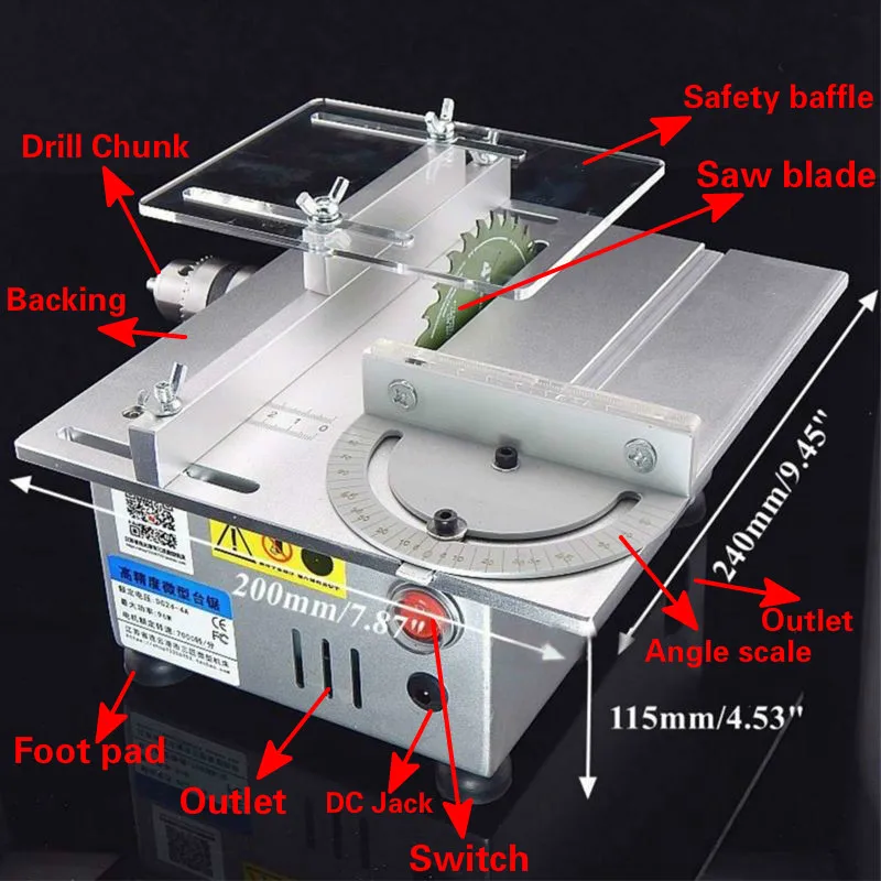 Алюминиевая миниатюрная Настольная пила, высокоточная режущая машина, DIY Модель пилы, Прецизионная столярная бензопила, резец DC24V max.7000RPM