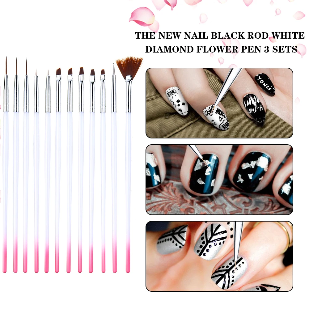 

12 PCS/Set Nail Art Brush Pen Dotting Point Painting Drawing Brush Fan Line Builder Polish Gel UV Tips Nail Art Tools