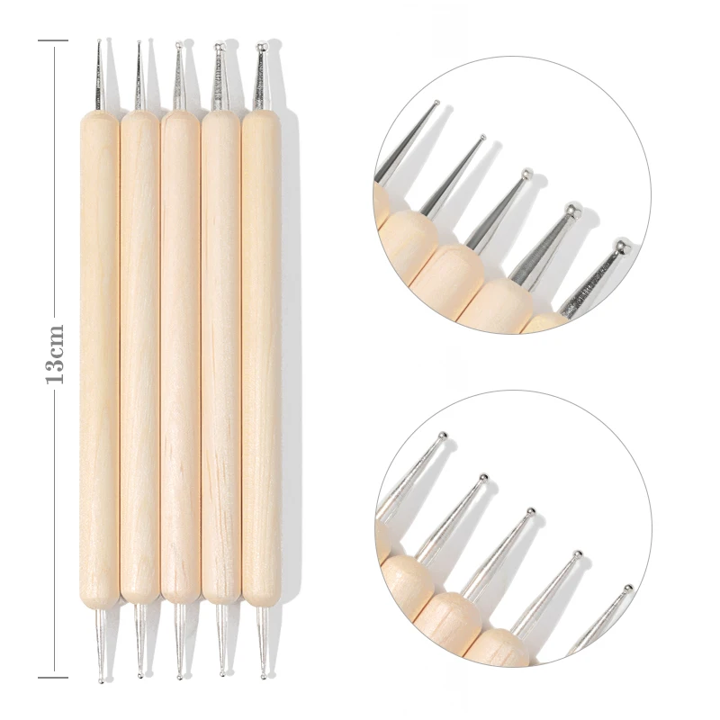 

5 pieces manicure wood double head point pen brush acrylic UV gel polishing diamond drill Nail Manicure tool