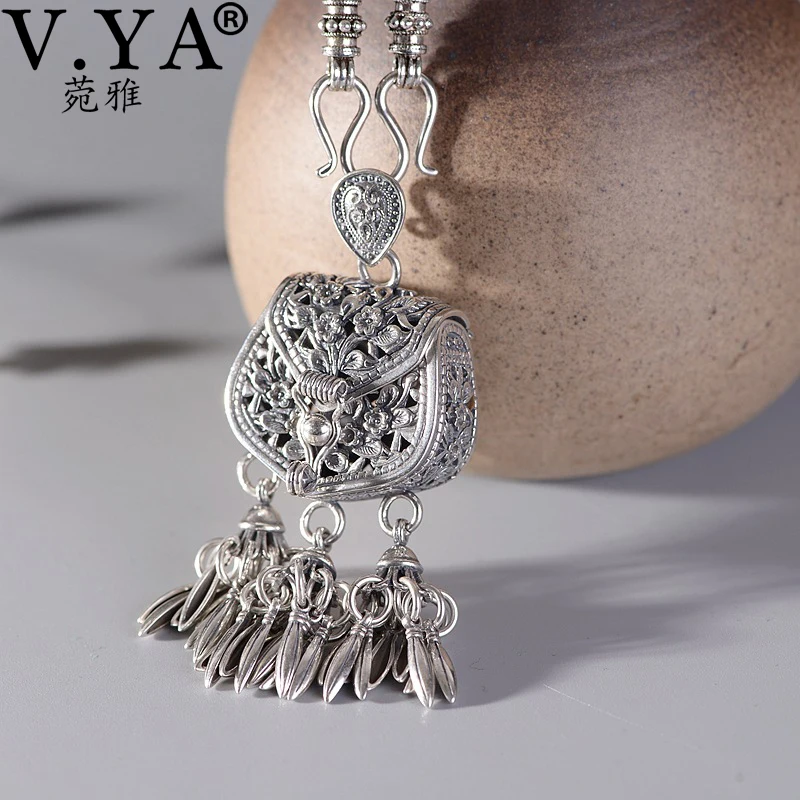 V.YA S925 Sterling Silver Pendant Necklace Woman Retro Tassel Sachet Necklaces with Chain Women Elegant Jewelry Gift