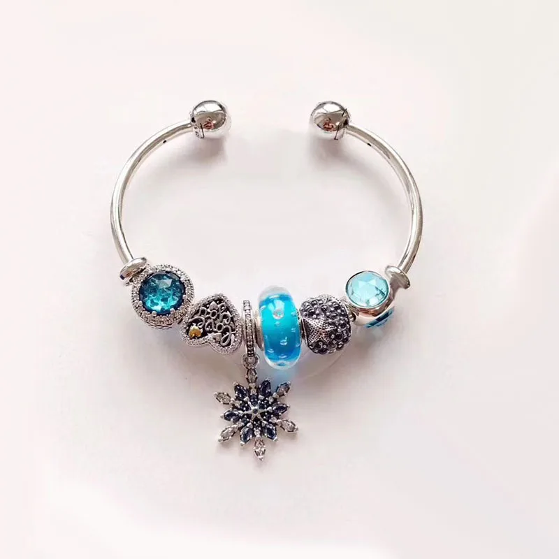 

2018 Charming Blue Color Series Peaceful Adjustable New Arrival European Style 925 Sterling Silver Charm Bracelet