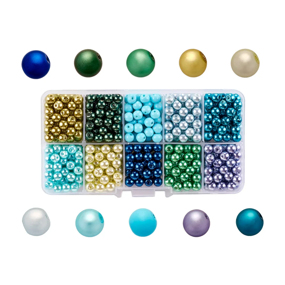 1Box Mixed Color Pearlized Round Glass Pearl Beads for Jewelry Making