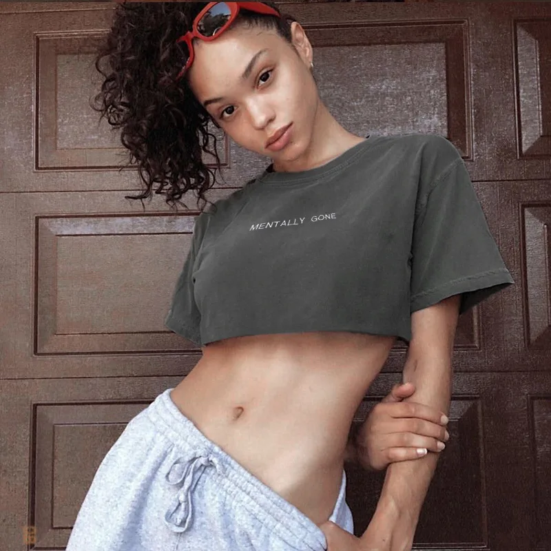 

Harajuku Mentally Gone Cotton T Shirt Women Casual Short Sleeve Crop Tops Tees Dance Hip Pop Woman Tshirt Streetwear Top