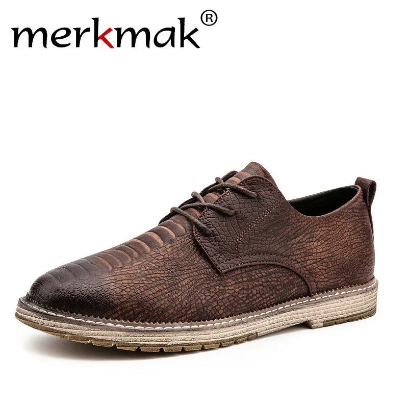 

Merkmak 2018 Luxury Men Shoes Men Genuine Leather Oxford Shoes Men's British Style Pointed Toe Retro Shoes Lace Up Casual Shoes