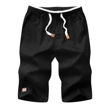 

New Casual Shorts Loose Solid Men's Shorts Elastic Waist Comfortable Cotton Knee-length Short Summer Fitness Short Pant