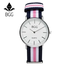 Classique Nylon rayures bande de Femmes De Mode Montres BGG Marque Simple Ultra mince Montre À Quartz Femmes Montre-Bracelet Décontracté Horloge Cadeaux