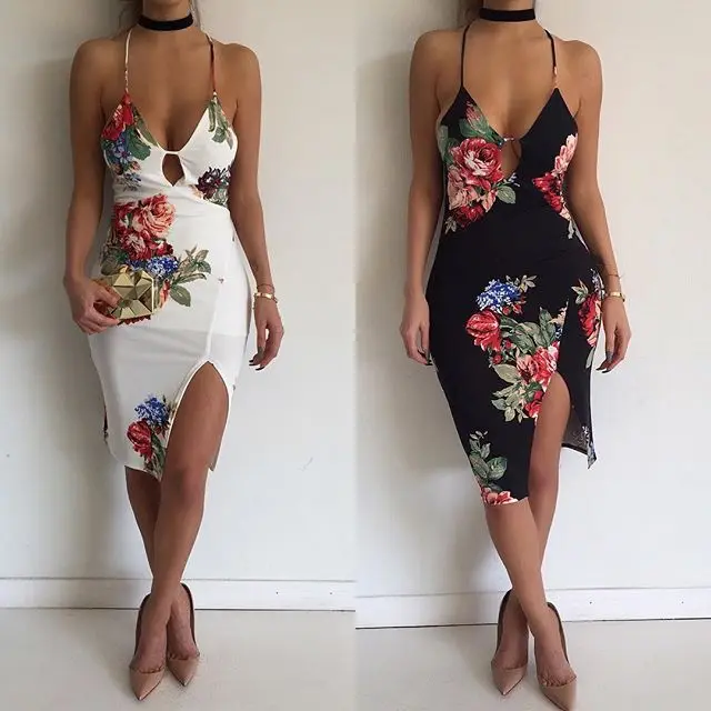 XX Backless Fitted Slip Dress Tropical Print Sexy Women Summer Dresses