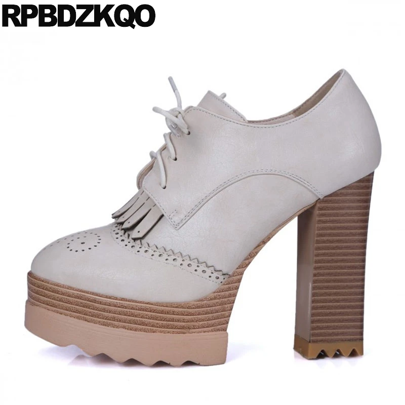 

Pumps High Heels Gray Round Platform Size 4 34 Oxford Fashion Autumn Women Block Ultra Lace Up Autumn China Chinese Spring New