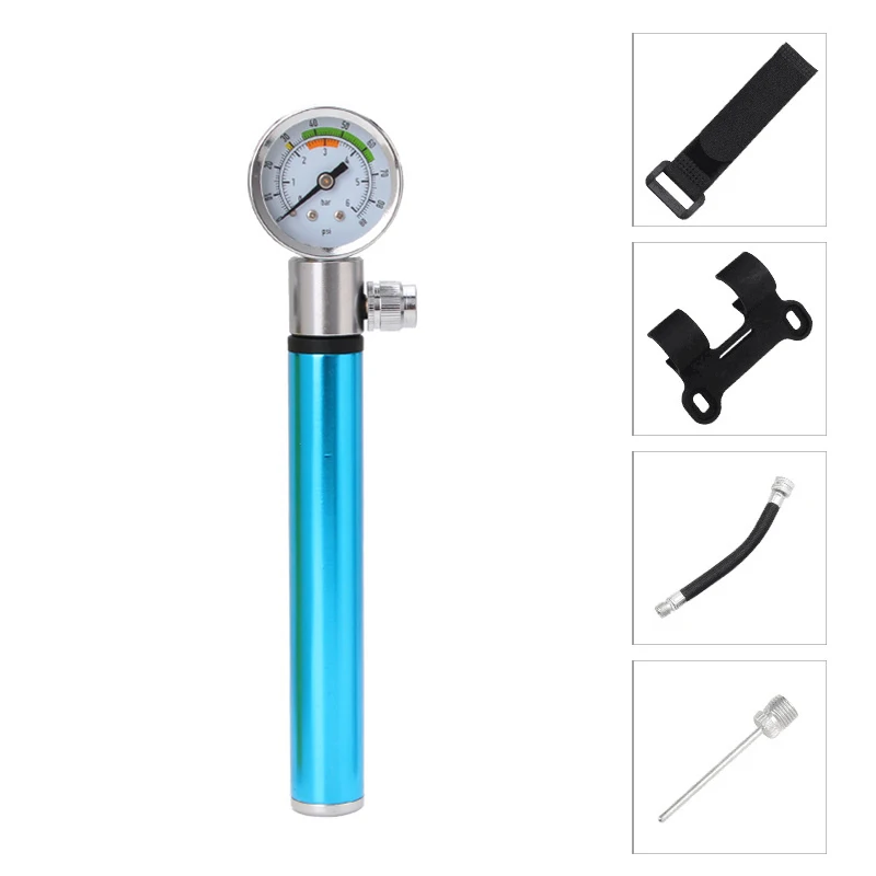 Bicycle Mini Pressure Pump With Gauge 88psi Portable Presta Schrader Valve Pump