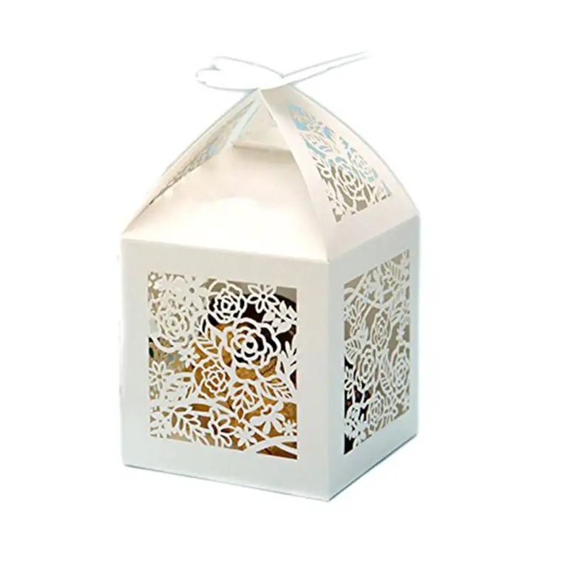 50 шт розы лазерной резки пользу коробка конфет с лентами свадебный душ Свадебная