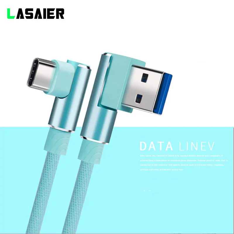 1/2/3 м Тип usb C прямоугольный разъем(под углом 90 градусов) для зарядки мобильного телефона Кабели для huawei P20/Коврики 10 зарядное устройство с быстрой зарядкой, USB C шнур - Цвет: Зеленый