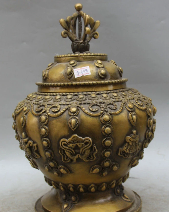 mr 13' Marked Tibet Tibetan Buddhism Copper 8 Auspicious Symbol Pot Jar Crock | Дом и сад