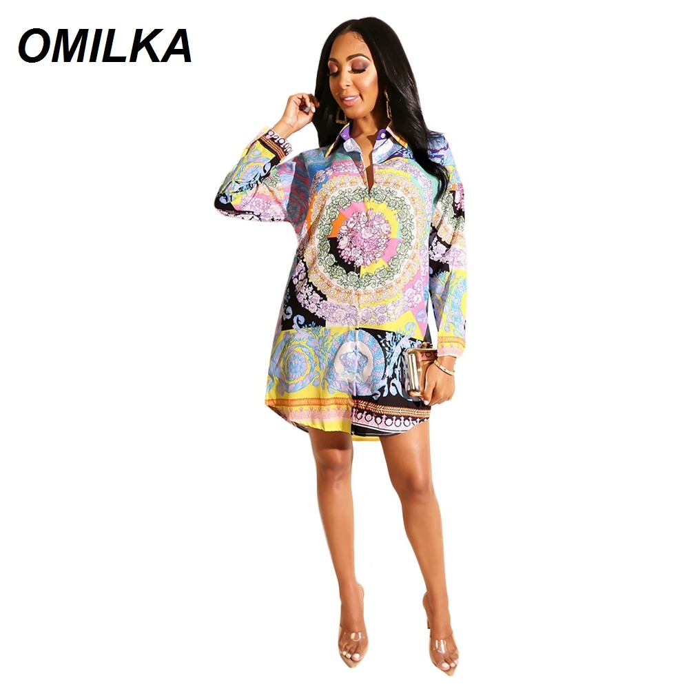 

OMILKA Floral Printed Shirt 2019 Summer Women Long Sleeve Front Button Casual Loose Hip Hop Harajuku Streetwear Tops Shirts